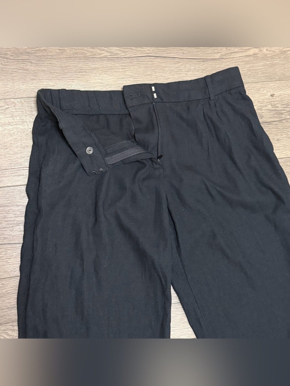Abercrombie & Fitch Black Wide Leg Sloane Dress Pants Linen Blend Sz 29 8R - Picture 8 of 10